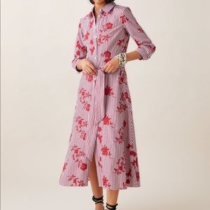 Zara Striped Embroided Dress Red  Midi XSmall